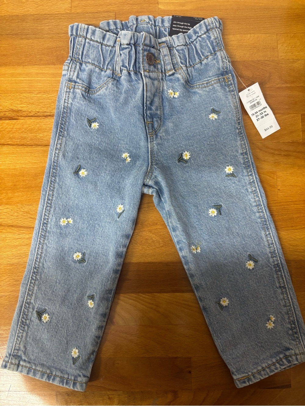 NWT Gap Kids Embroidered Daisy Jeans | 18-24 Months | Paperbag Waist